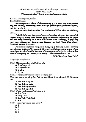Đề kiểm tra giữa học kì 1 Ngữ văn Lớp 6 (Sách Chân trời sáng tạo) - Năm học 2022-2023 (Có hướng dẫn chấm)